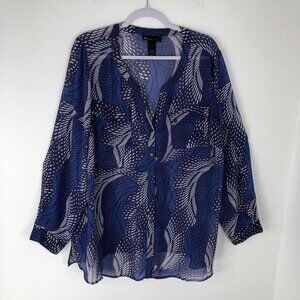 Lane Bryant Women Button Tunic Blouse Size 22/24 Sheer Pockets Roll Tab Sleeves